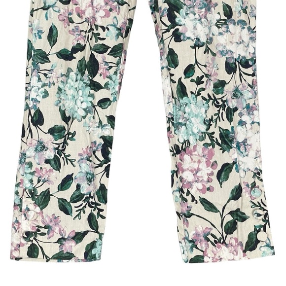 J Jill Linen Stretch Pants XS Printed Floral Slim Leg Cropped Linen Blend Cream - Picture 3 of 11